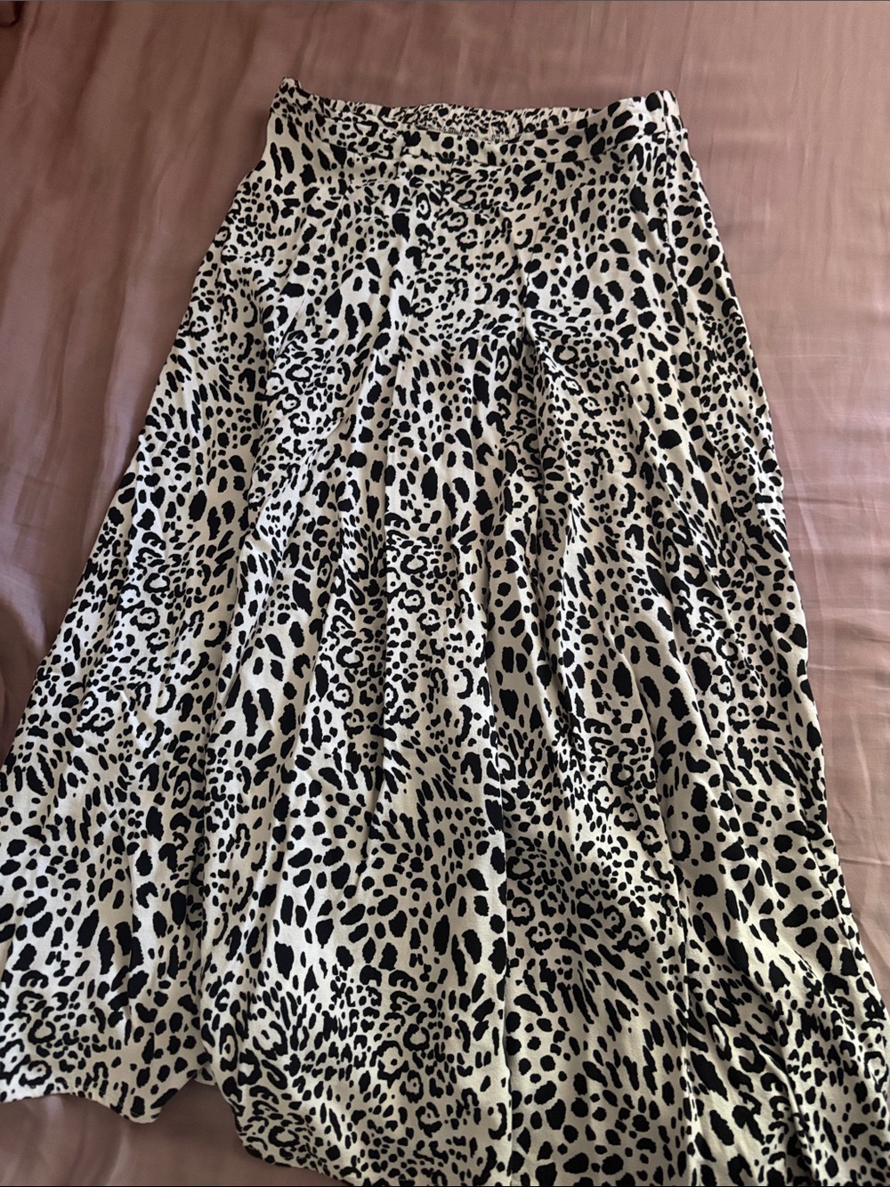 Women's Black and White Leopard Print Midi Skirt
